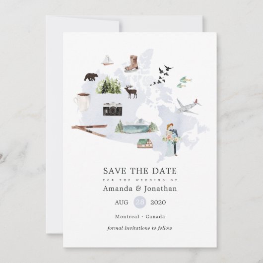 Watercolor Canada Bestemming Trouwen Save The Date (Voorkant)