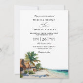 Watercolor Cancun Mexico Beach QR Code Wedding Kaart (Voorkant)