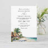Watercolor Cancun Mexico Beach QR Code Wedding Kaart (Staand voorkant)
