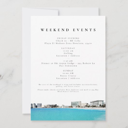 Watercolor Cancun Mexico Strand Tropisch Jonggezel Kaart (Achterkant)