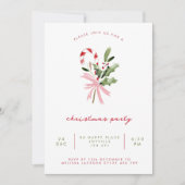 Watercolor Candy Cane Holly & Bow Christmas Party Kaart (Voorkant)