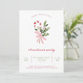 Watercolor Candy Cane Holly & Bow Christmas Party Kaart (Staand voorkant)