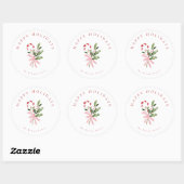 Watercolor Candy Cane & Pink Bow Holiday Ronde Sticker (Vel)