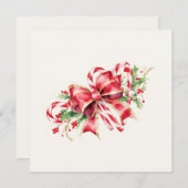 Watercolor Candy Cane Red Bow Holly Feestdagenkaart (Voorkant / Achterkant)