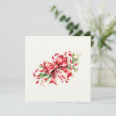 Watercolor Candy Cane Red Bow Holly Feestdagenkaart (Staand voorkant)