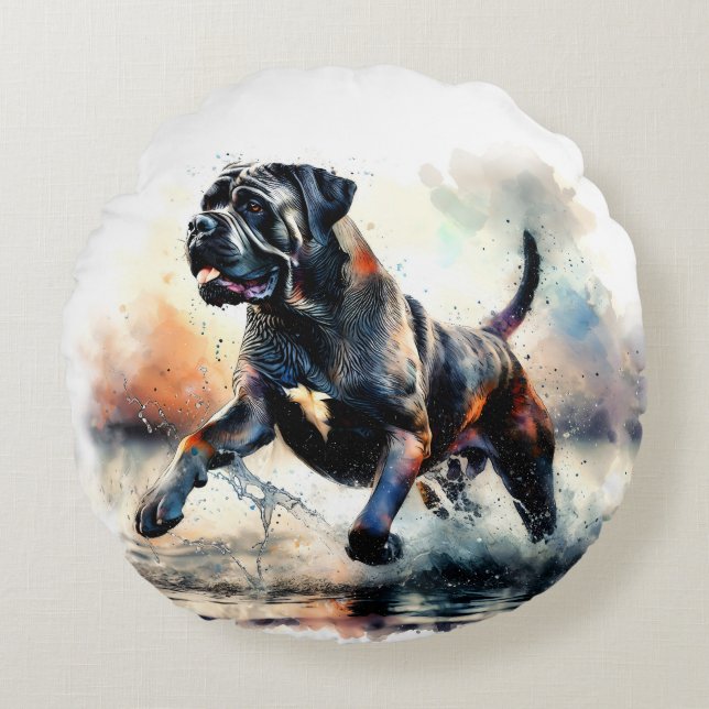 Watercolor Cane Corso-hond Rond Kussen (Voorkant)