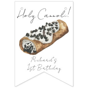 Watercolor Cannoli 1e verjaardagsfeestje Vlaggetjes