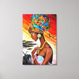 Watercolor canvasprint met Afrikaanse prinses Canvas Afdruk