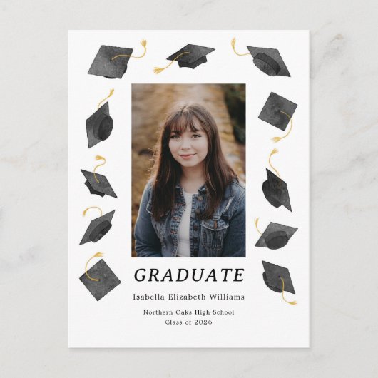 Watercolor Caps Graduation Party Invitation Briefkaart (Voorkant)