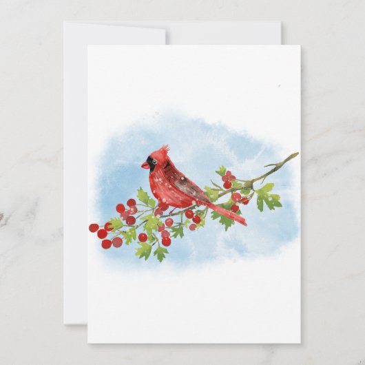 Watercolor Cardinal Bird on Berry Branch Kaart (Voorkant)