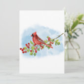Watercolor Cardinal Bird on Berry Branch Kaart (Staand voorkant)