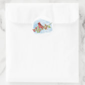 Watercolor Cardinal Bird on Berry Branch Ronde Sticker (Tas)