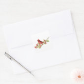 Watercolor Cardinal Bird on Berry Branch  Vierkante Sticker (Envelop)