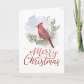 Watercolor Cardinal Conifers Snow Christmas Feestdagen Kaart (Voorkant)