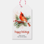 Watercolor Cardinal Holly & Berries Personalized Cadeaulabel (Voorkant)