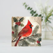Watercolor Cardinal on Snowy Pine Branch Flat Card (Staand voorkant)