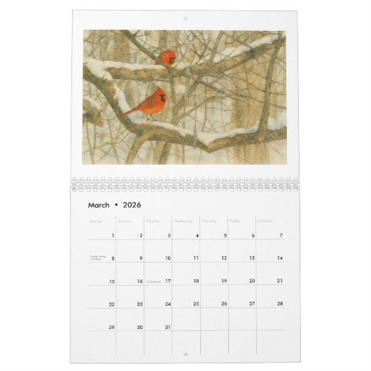 Watercolor Cardinals 2026 Kalender (Mar 2026)