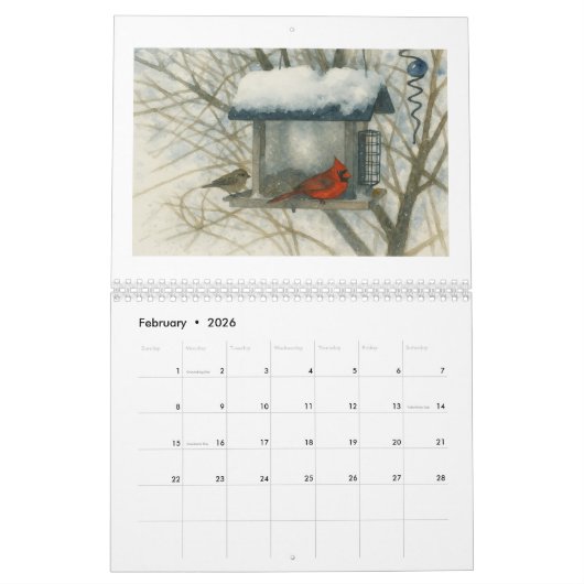Watercolor Cardinals 2026 Kalender (Feb 2026)