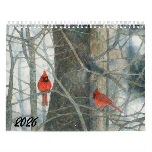 Watercolor Cardinals 2026 Kalender (Hoes)