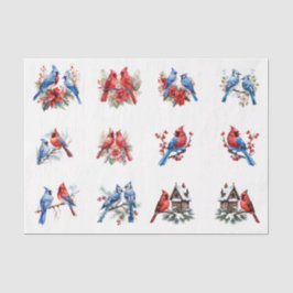 Watercolor Cardinals Blue Birds Elements Decoupage Tissuepapier