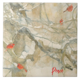 Watercolor Cardinals in the Snow Tegeltje