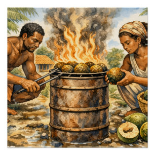 Watercolor Caribisch Broodvrucht Scene Perfect Poster