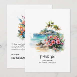 Watercolor Caribische Bestemming Huwelijk Bedankkaart