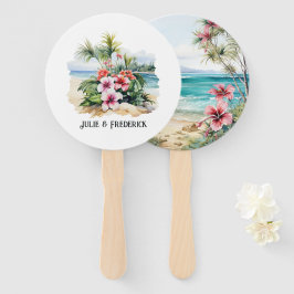 Watercolor Caribische Bestemming Huwelijk Handwaaier