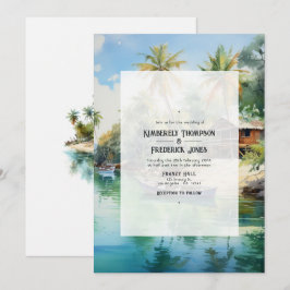 Watercolor Caribische Bestemming Huwelijk Kaart