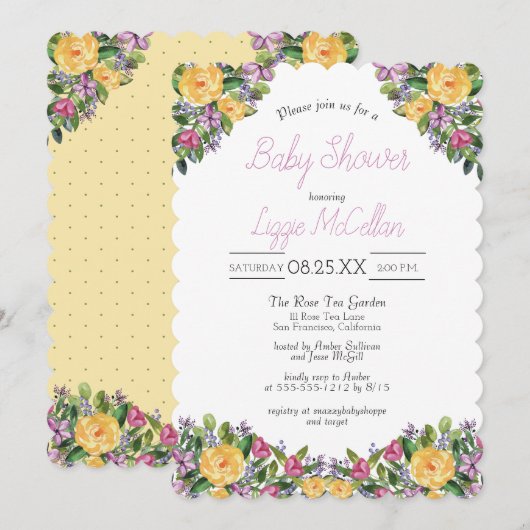 Watercolor Cascaderend Bloemboeket Baby Shower Kaart (Voorkant / Achterkant)