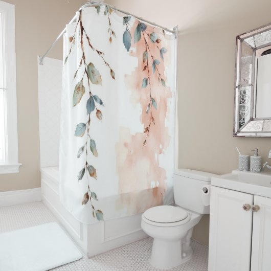 Watercolor Cascading Eucalyptus Branches Douchegordijn (In situ)