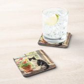 Watercolor Cat and Flowers on Window Sill Bier Onderzetter (Rechterzijde)