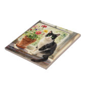 Watercolor Cat and Flowers on Window Sill Tegeltje (Zijkant)