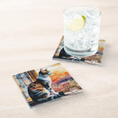 Watercolor Cat and Mouse Greeting Card Glazen Onderzetter (Schuin)