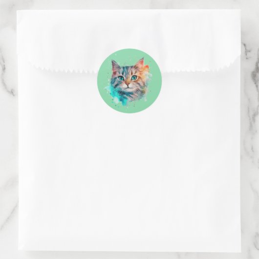 watercolor cat art ronde sticker (Tas)
