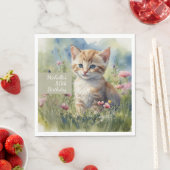 Watercolor Cat Meadow Flowers 80th Birthday Servet (Insitu)