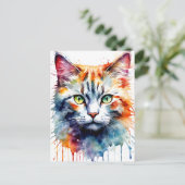 Watercolor Cat Multicolor Splash art Briefkaart (Staand voorkant)