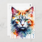 Watercolor Cat Multicolor Splash art Briefkaart (Voorkant / Achterkant)
