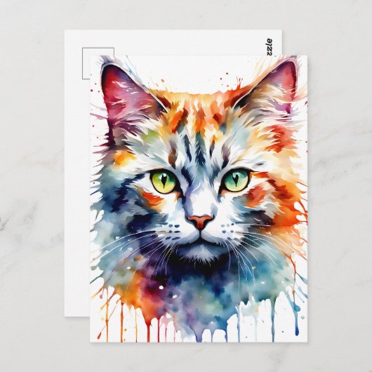 Watercolor Cat Multicolor Splash art Briefkaart (Voorkant / Achterkant)