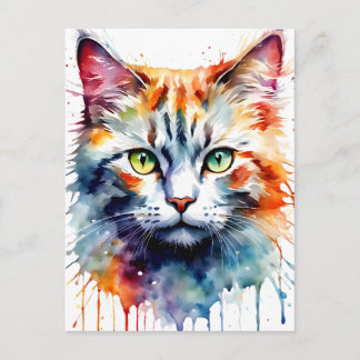 Watercolor Cat Multicolor Splash art Briefkaart