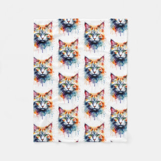 Watercolor Cat Multicolor Splash art Fleece Deken