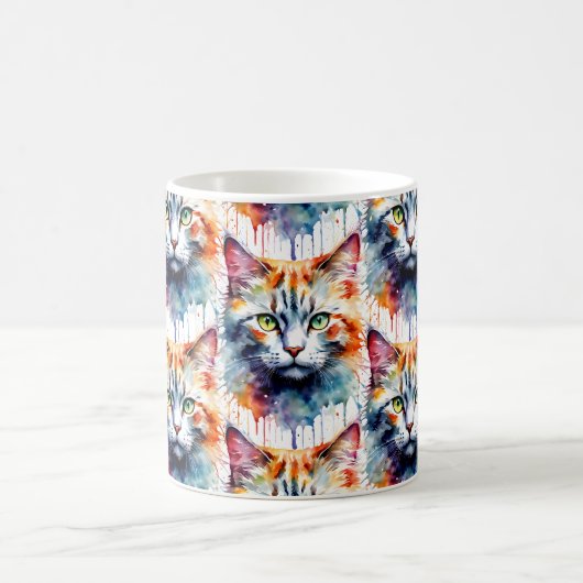 Watercolor Cat Multicolor Splash art Koffiemok (Center)