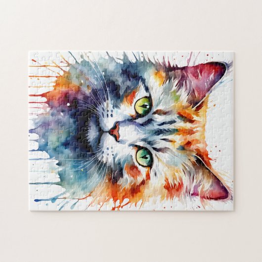 Watercolor Cat Multicolor Splash art Legpuzzel (Horizontaal)