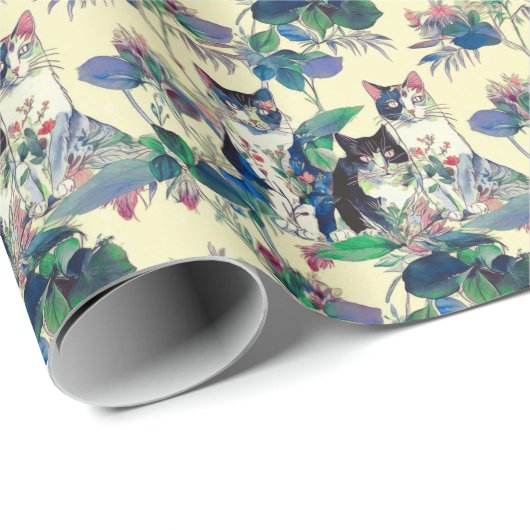 Watercolor Cats in a Garden Cadeaupapier (Rol Hoek)