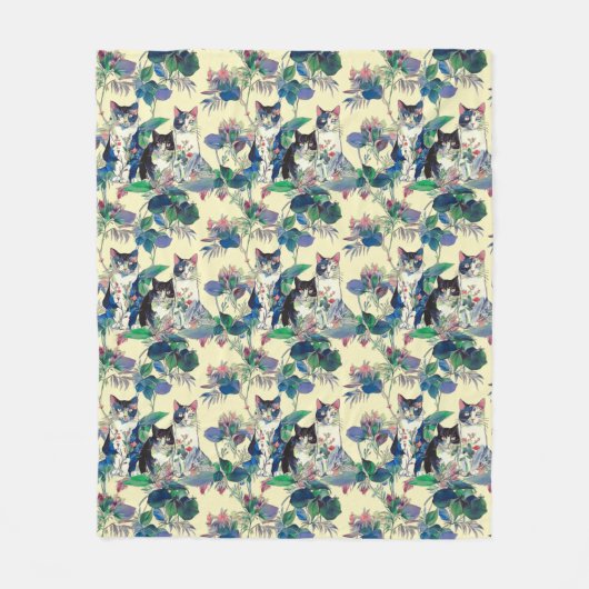 Watercolor Cats in a Garden Fleece Deken (Voorkant)