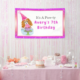 Watercolor Cavalier King Charles Cupcake Verjaarda Spandoek