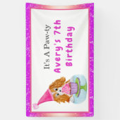 Watercolor Cavalier King Charles Cupcake Verjaarda Spandoek (Verticaal)