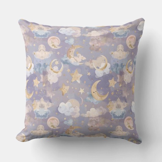Watercolor Celestial Nursery Pillow | Pastel Moons Kussen (Voorkant)
