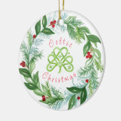 Watercolor Celtic Christmas Wreath PERSONALIZE  Keramisch Ornament (Links)