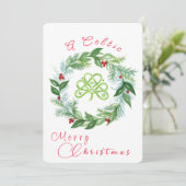 Watercolor Celtic Christmas Wreath PERSONALIZE P Feestdagenkaart (Staand voorkant)